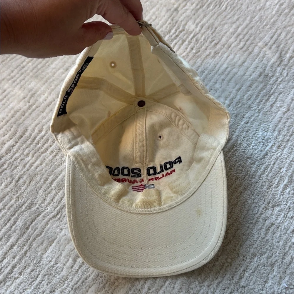 RARE Vintage Y2K Polo Sport Ralph Lauren. Polo 2000 White Ivory Hat 100% Cotton